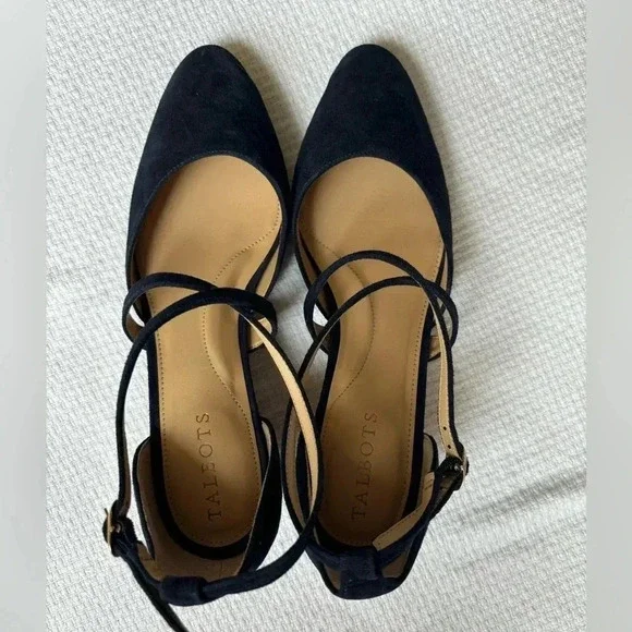 Talbots Wedges Size 7 Navy Laney Crisscross Suede Preppy Career City Timeless
